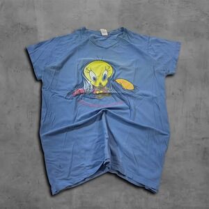 90s Oversized Blue Looney Tunes Tweety Bird Streetwear Graphic Tee